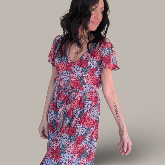 Knox Rose Red Floral Hi Low Short Sleeve Maxi Dress - Small - Picture 2 of 11